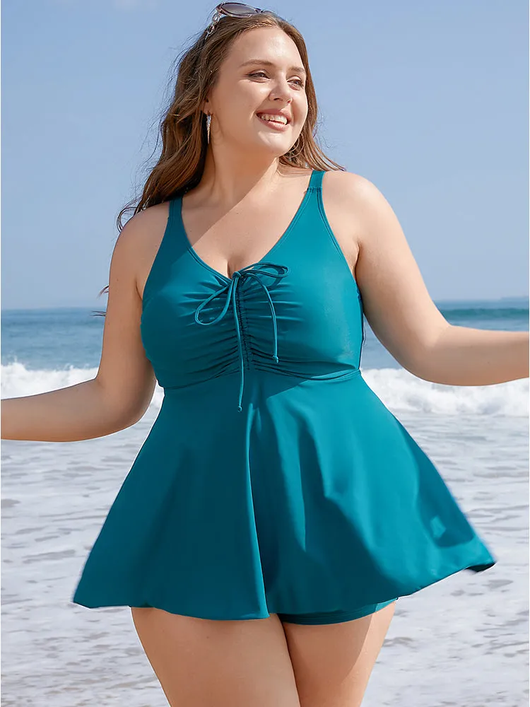 Drawstring Adjustable Straps Ruffle Hem Swim Dress sold by Bloomchic product image thumbnail 5