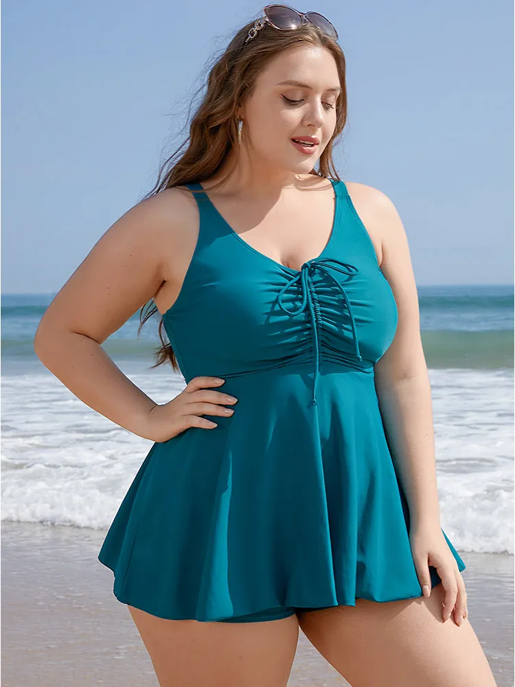 Drawstring Adjustable Straps Ruffle Hem Swim Dress sold by Bloomchic product image thumbnail 3