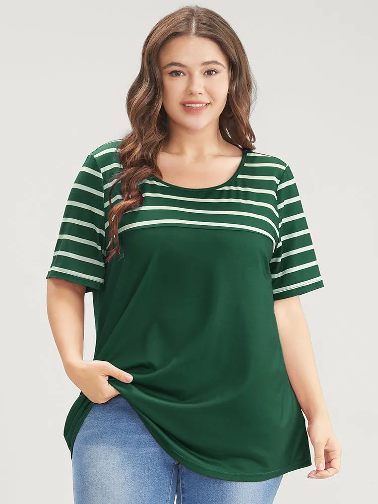 Striped Contrast Round Neck T-shirt sold by Bloomchic