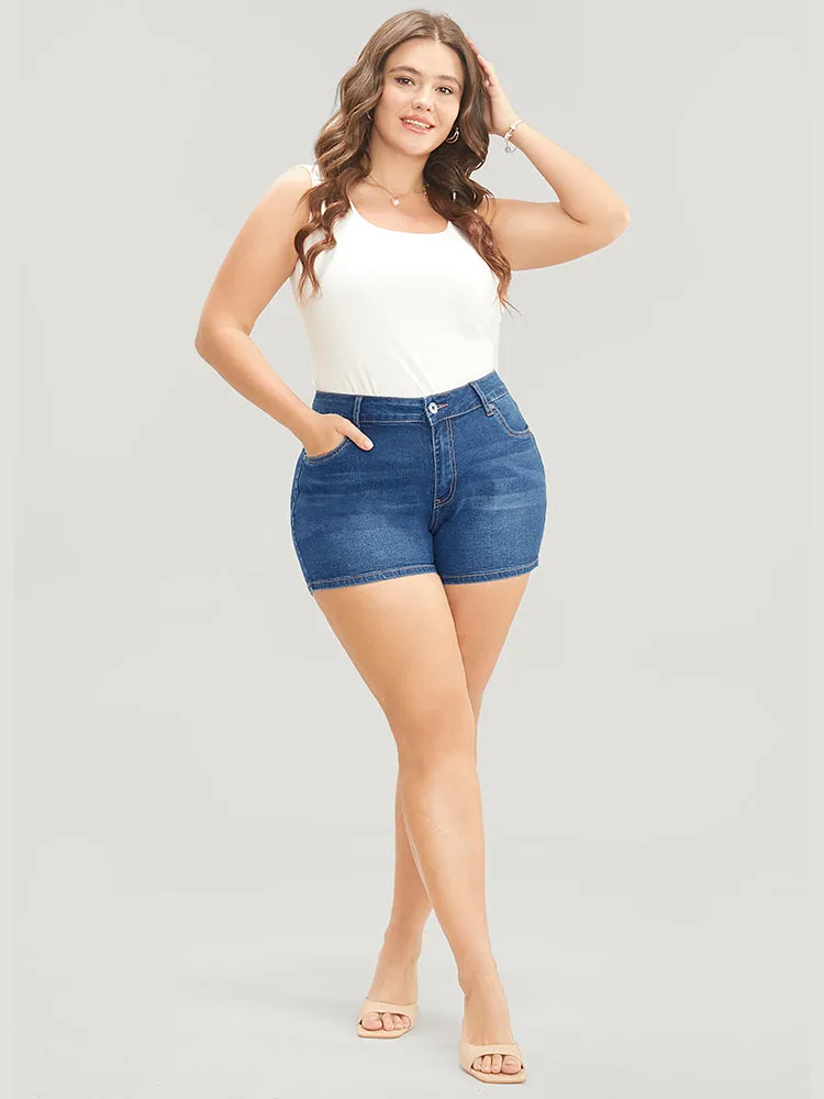 Skinny Very Stretchy High Rise Dark Wash Contrast Denim Shorts sold by Bloomchic product image thumbnail 3