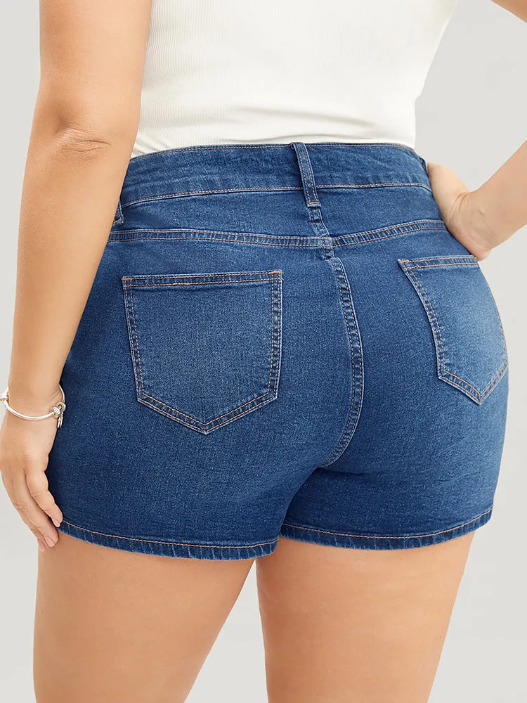 Skinny Very Stretchy High Rise Dark Wash Contrast Denim Shorts sold by Bloomchic product image thumbnail 2