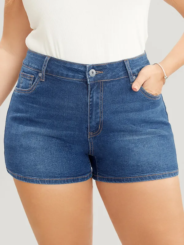 Skinny Very Stretchy High Rise Dark Wash Contrast Denim Shorts sold by Bloomchic