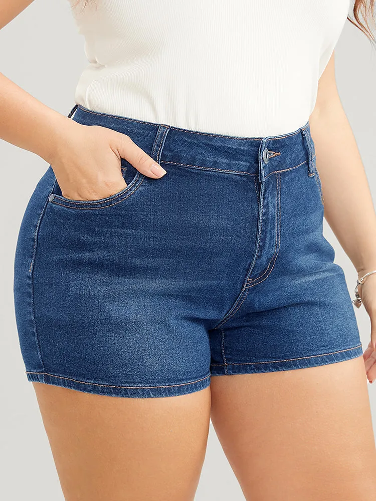 Skinny Very Stretchy High Rise Dark Wash Contrast Denim Shorts sold by Bloomchic product image thumbnail 5