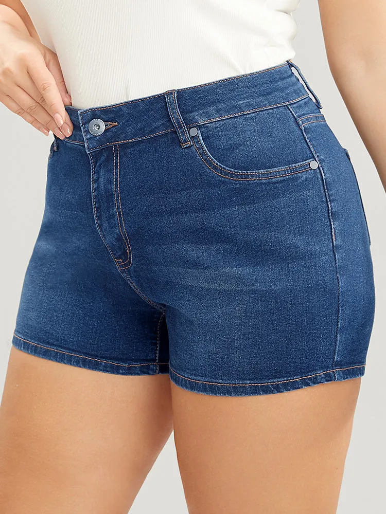 Skinny Very Stretchy High Rise Dark Wash Contrast Denim Shorts sold by Bloomchic product image thumbnail 4