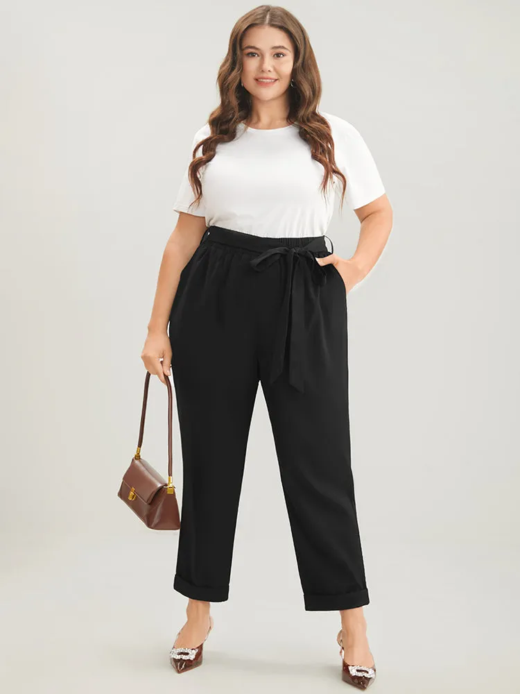 Plain Elastic Waist Belted Pocket Mid Rise Pants sold by Bloomchic product image thumbnail 3
