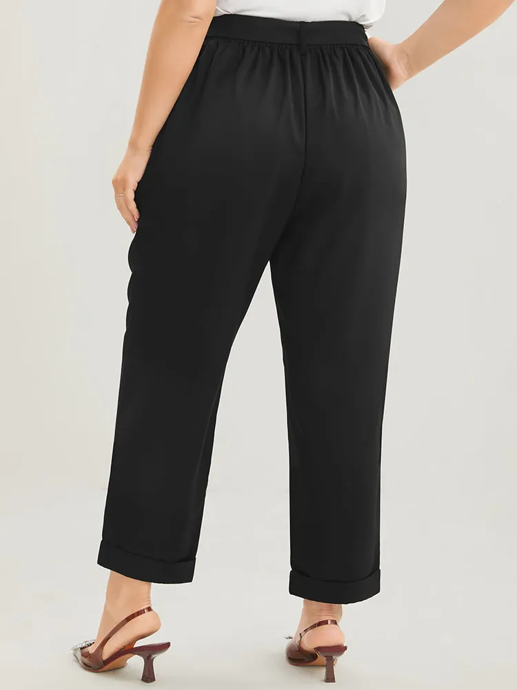 Plain Elastic Waist Belted Pocket Mid Rise Pants sold by Bloomchic product image thumbnail 4