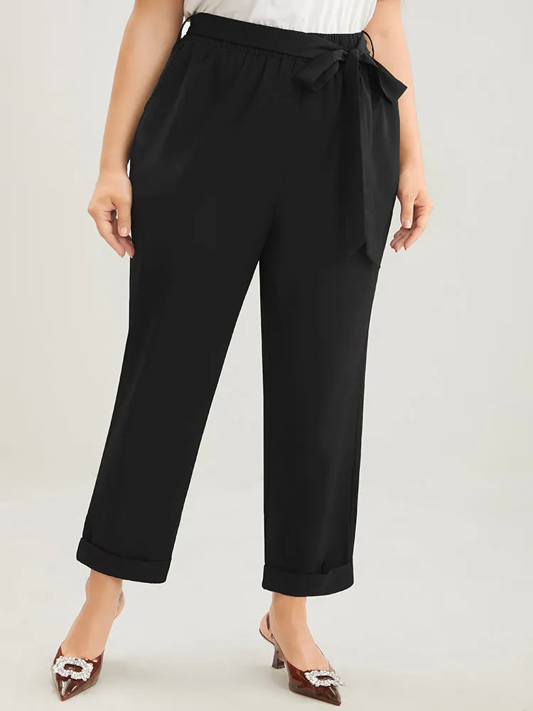 Plain Elastic Waist Belted Pocket Mid Rise Pants sold by Bloomchic product image thumbnail 5