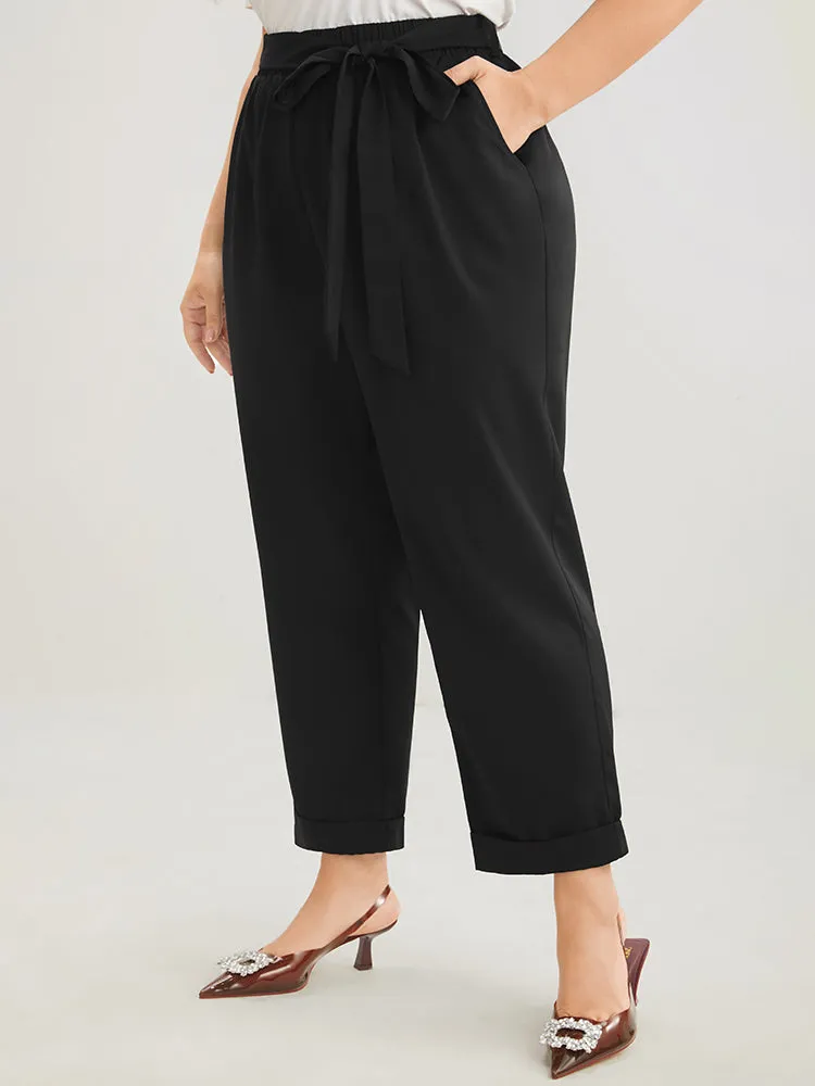 Plain Elastic Waist Belted Pocket Mid Rise Pants sold by Bloomchic product image thumbnail 2