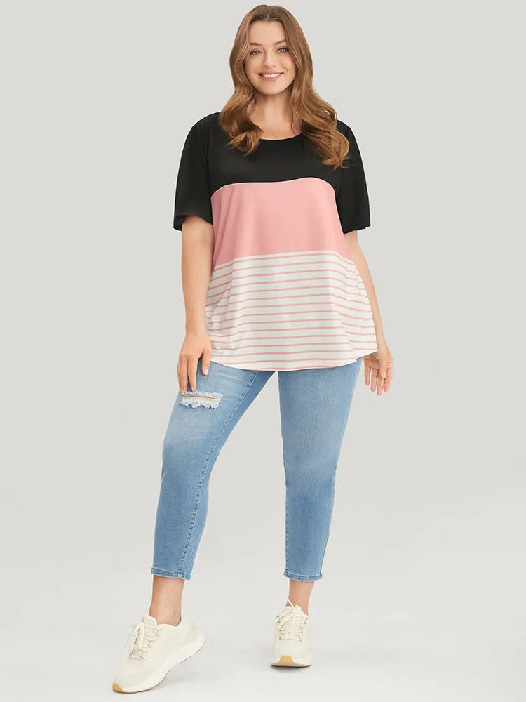 Colorblock Contrast Round Neck Striped T-shirt sold by Bloomchic product image thumbnail 2
