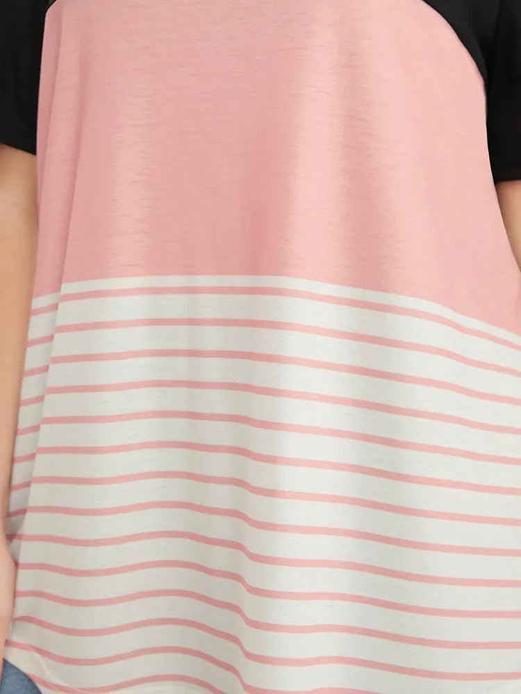 Colorblock Contrast Round Neck Striped T-shirt sold by Bloomchic product image thumbnail 5