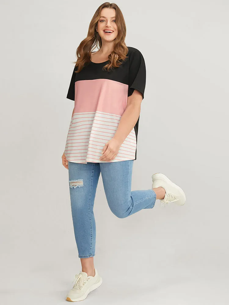 Colorblock Contrast Round Neck Striped T-shirt sold by Bloomchic product image thumbnail 4