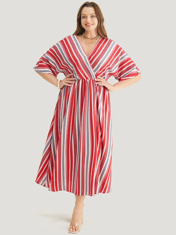 Striped Contrast Surplice Neck Dolman Sleeve Pocket Split Hem Dress sold by Bloomchic product image thumbnail 4