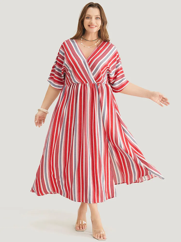 Striped Contrast Surplice Neck Dolman Sleeve Pocket Split Hem Dress sold by Bloomchic product image thumbnail 2