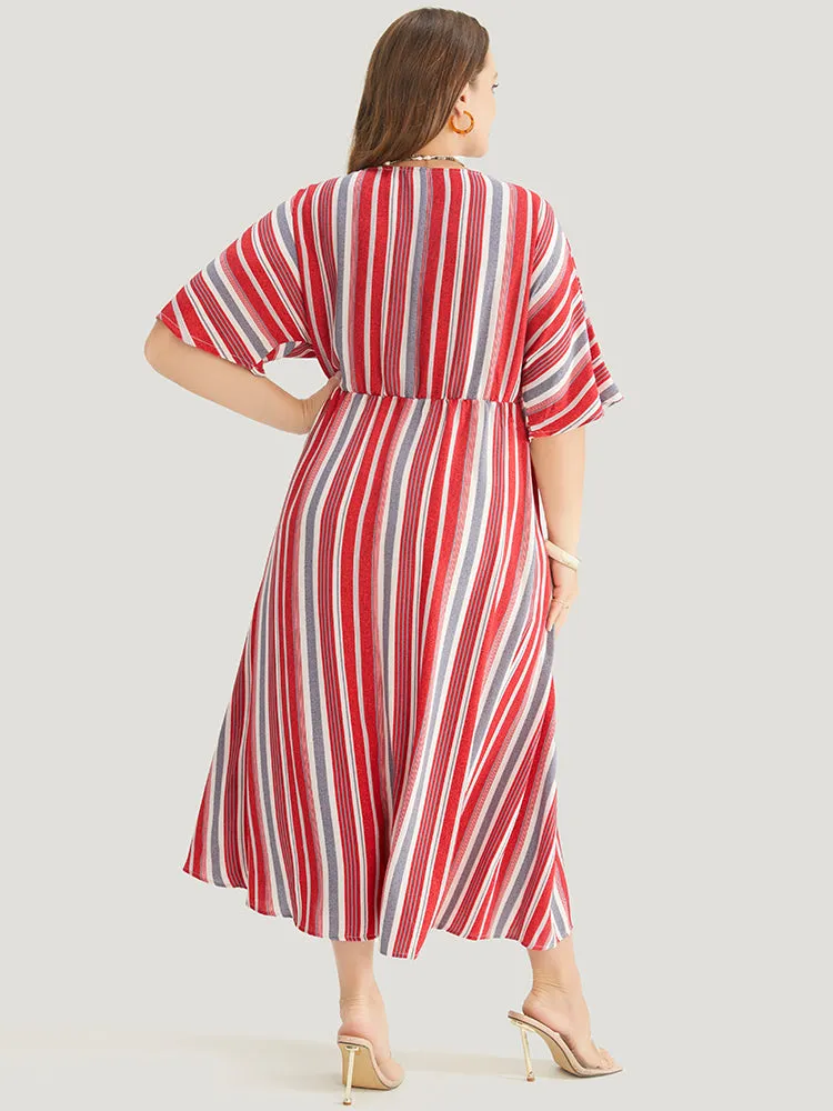 Striped Contrast Surplice Neck Dolman Sleeve Pocket Split Hem Dress sold by Bloomchic product image thumbnail 5