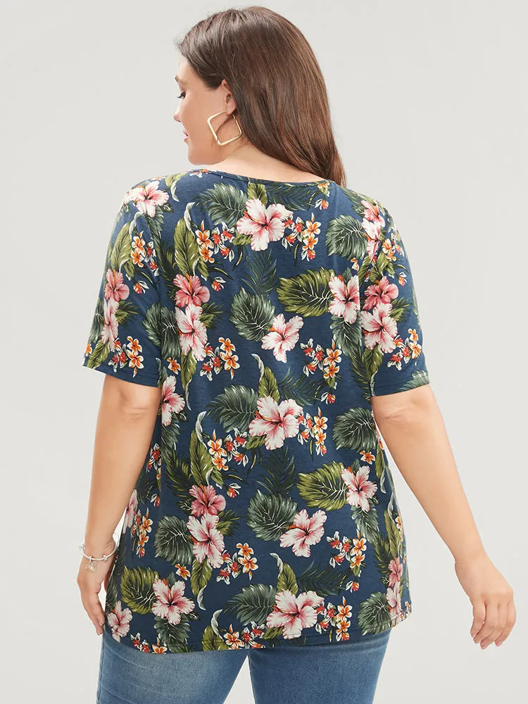 Tropical Print V Neck T-shirt sold by Bloomchic product image thumbnail 4
