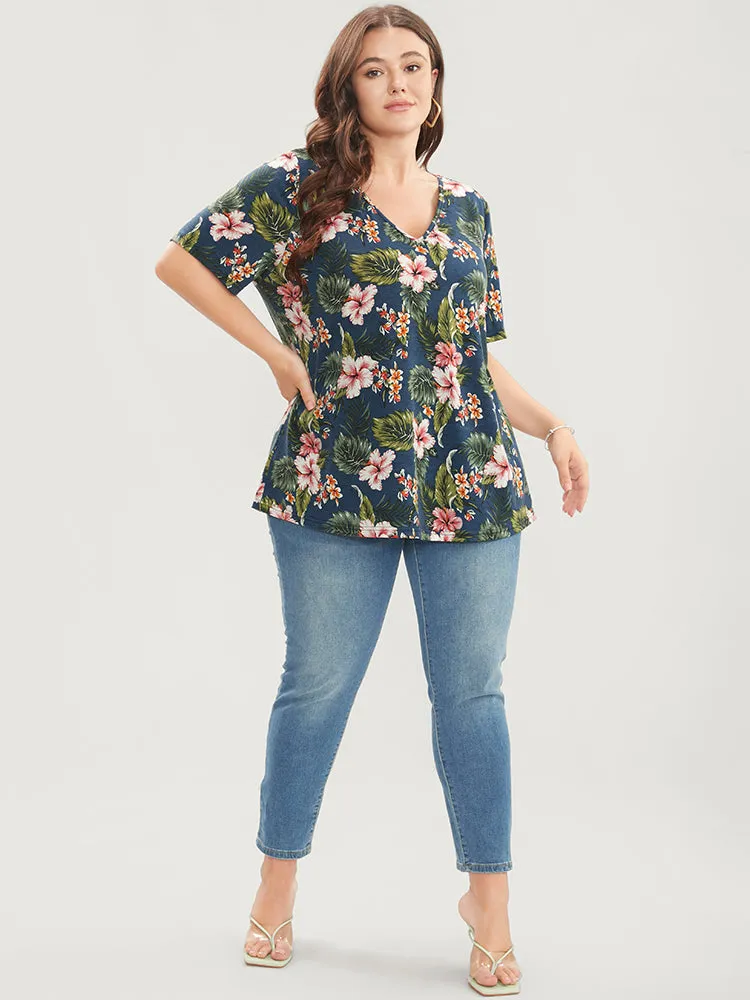 Tropical Print V Neck T-shirt sold by Bloomchic product image thumbnail 5