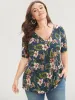 Tropical Print V Neck T-shirt sold by Bloomchic