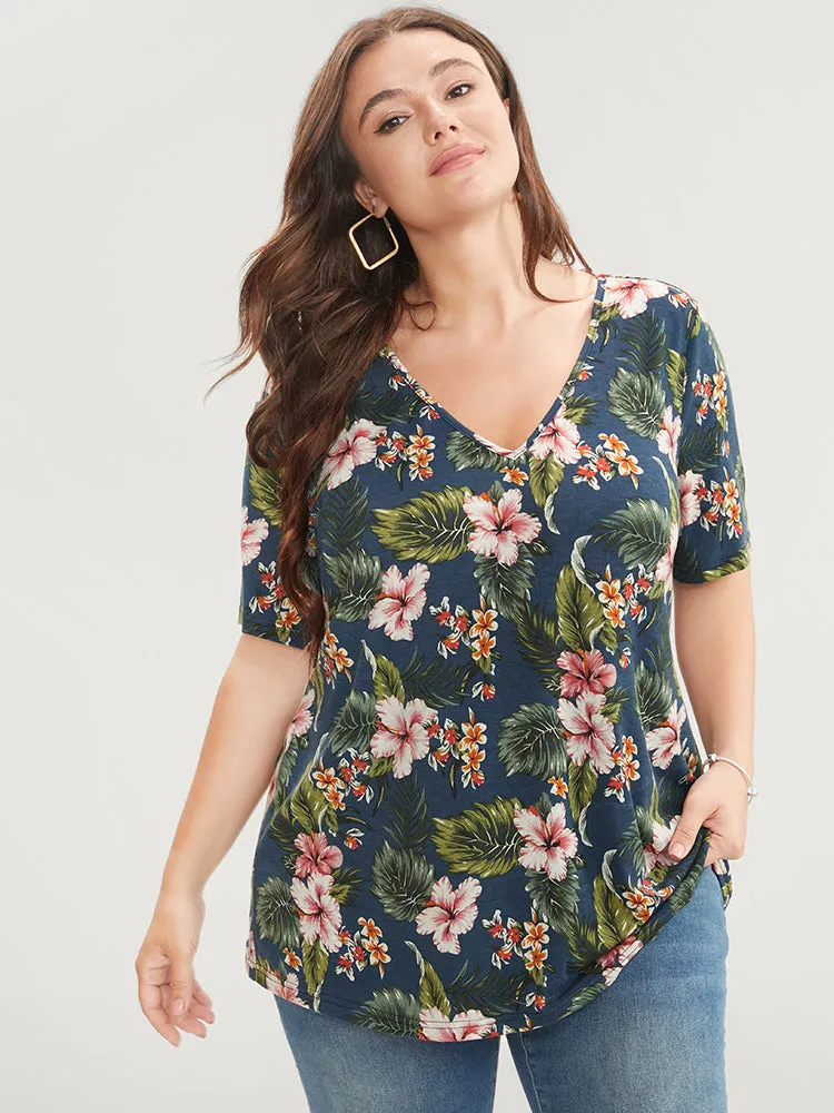 Tropical Print V Neck T-shirt sold by Bloomchic product image thumbnail 2