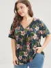 Tropical Print V Neck T-shirt sold by Bloomchic