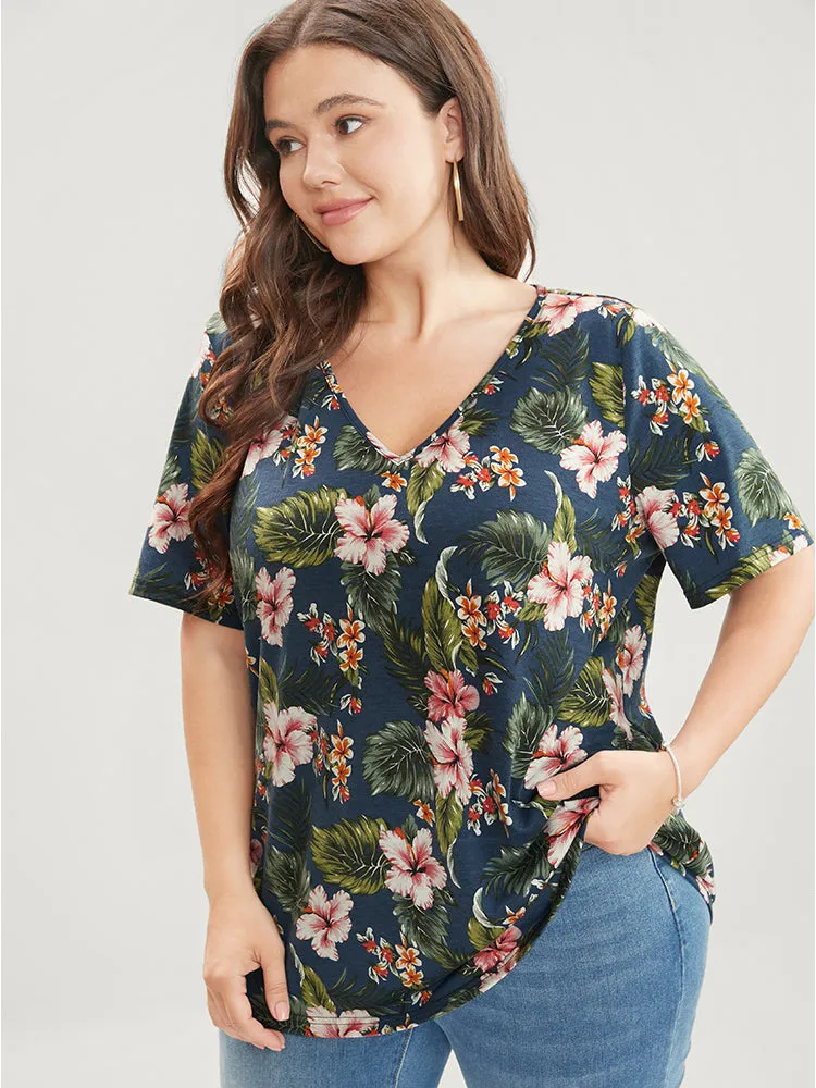 Tropical Print V Neck T-shirt sold by Bloomchic product image thumbnail 3
