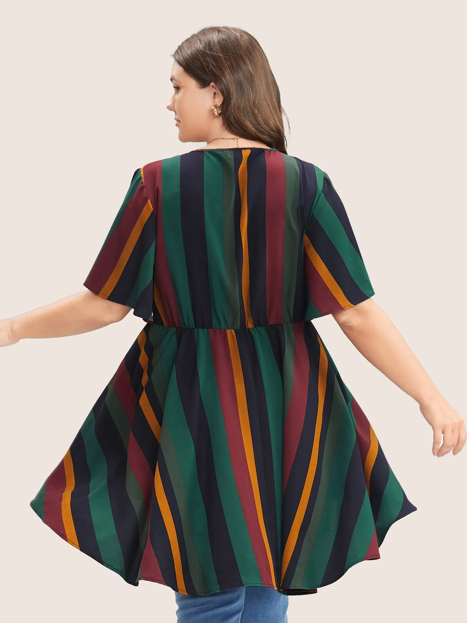 Striped Contrast Wrap Ruffles High Low Hem Blouse sold by Bloomchic product image thumbnail 5