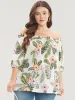Tropical Print Off Shoulder Lantern Sleeve Blouse sold by Bloomchic