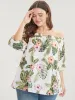 Tropical Print Off Shoulder Lantern Sleeve Blouse sold by Bloomchic