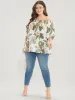 Tropical Print Off Shoulder Lantern Sleeve Blouse sold by Bloomchic