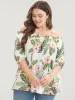 Tropical Print Off Shoulder Lantern Sleeve Blouse sold by Bloomchic