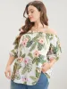 Tropical Print Off Shoulder Lantern Sleeve Blouse sold by Bloomchic