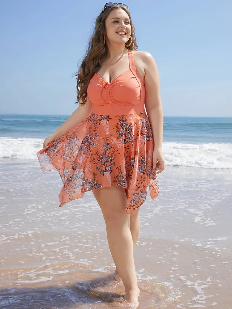 Floral Drawstring Crisscross Back Hanky Hem Swim Dress sold by Bloomchic product image thumbnail 4