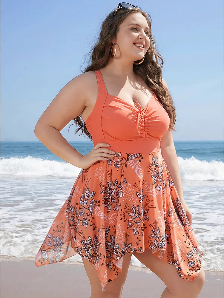 Floral Drawstring Crisscross Back Hanky Hem Swim Dress sold by Bloomchic product image thumbnail 3