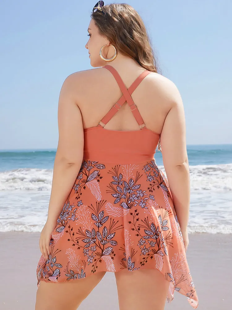 Floral Drawstring Crisscross Back Hanky Hem Swim Dress sold by Bloomchic product image thumbnail 2
