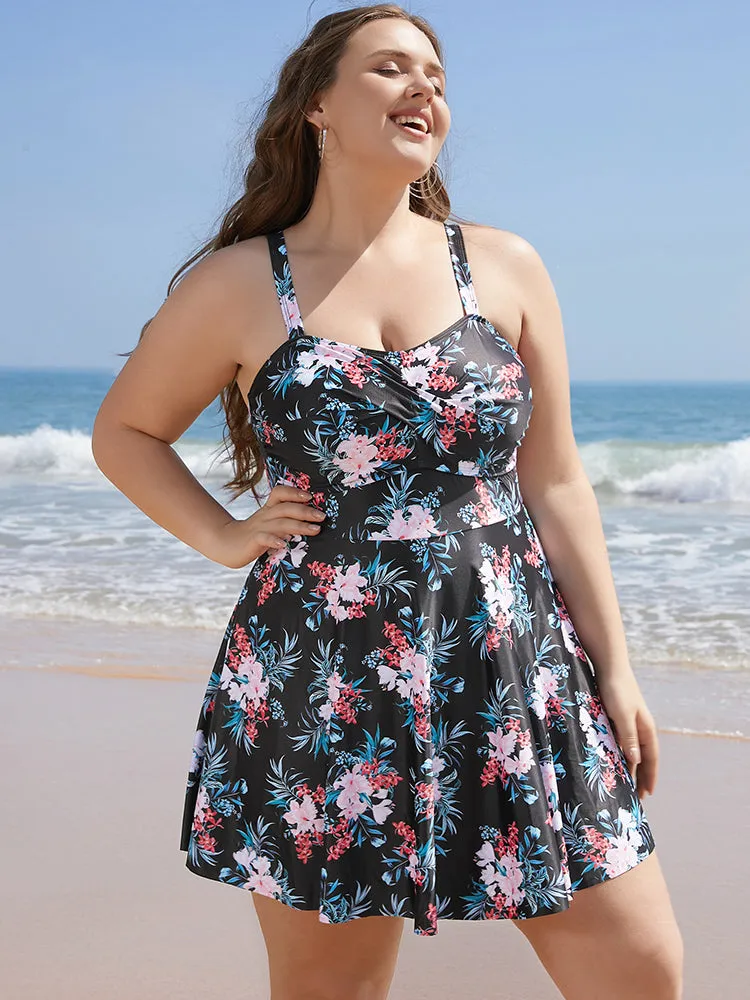 Floral Print Crossover A Line Ruffle Hem Swim Dress sold by Bloomchic product image thumbnail 5
