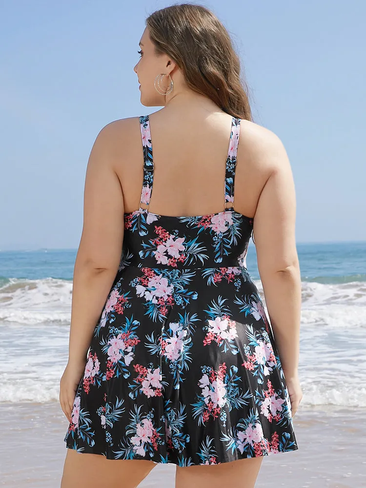 Floral Print Crossover A Line Ruffle Hem Swim Dress sold by Bloomchic product image thumbnail 2