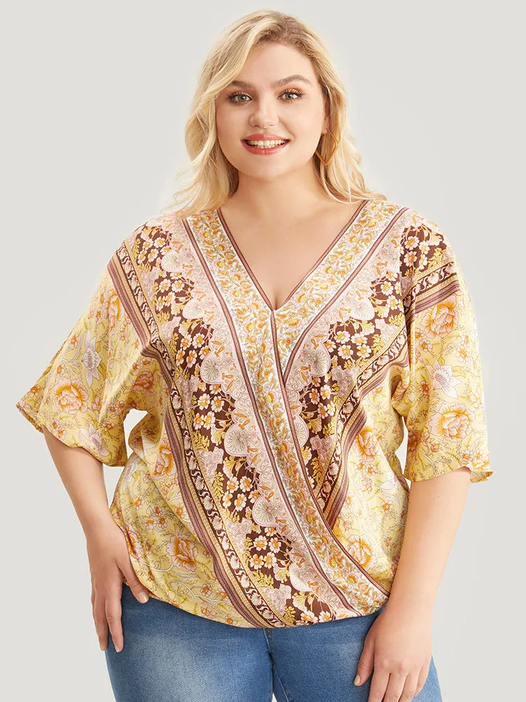 Floral Print Surplice Neck Blouse sold by Bloomchic