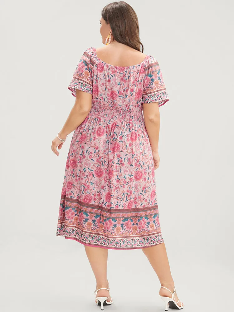 Bandana Print Square Neck Pocket Ruffles Shirred Dress sold by Bloomchic product image thumbnail 5