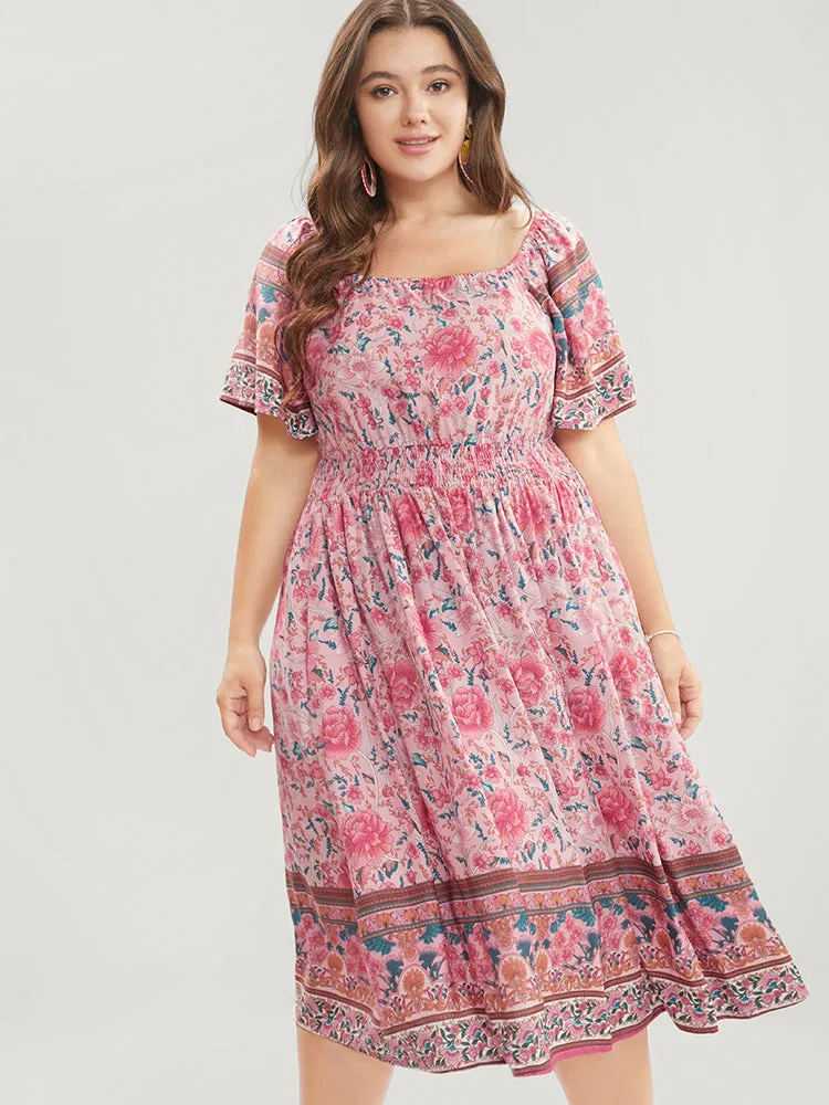 Bandana Print Square Neck Pocket Ruffles Shirred Dress sold by Bloomchic product image thumbnail 2