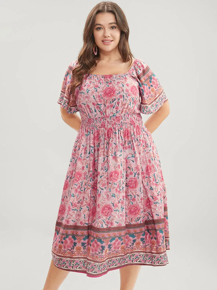 Bandana Print Square Neck Pocket Ruffles Shirred Dress sold by Bloomchic product image thumbnail 3