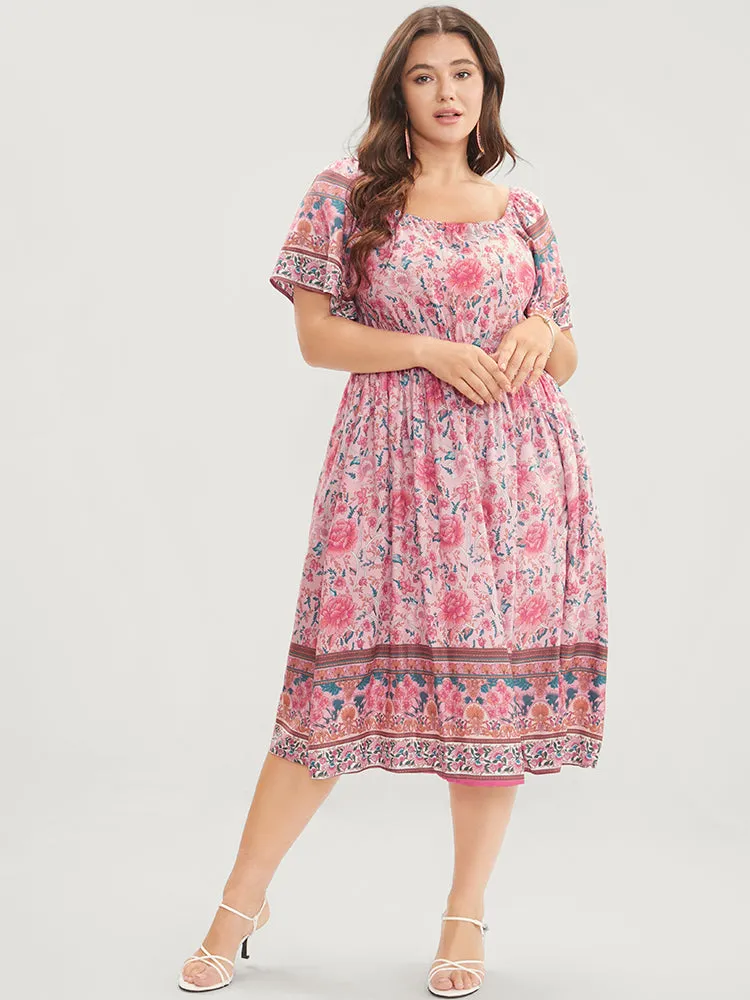 Bandana Print Square Neck Pocket Ruffles Shirred Dress sold by Bloomchic product image thumbnail 4