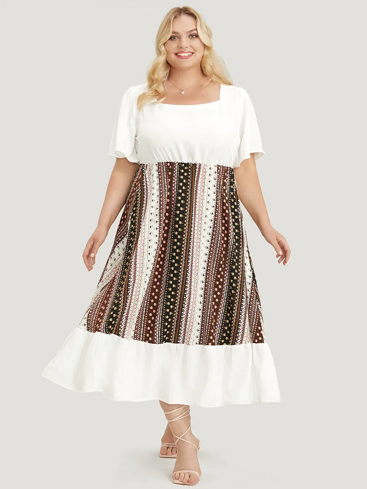 Bandana Patchwork Square Neck Pocket Ruffles Hem Dress sold by Bloomchic product image thumbnail 2