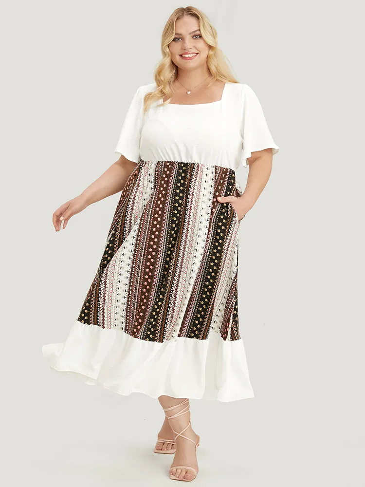 Bandana Patchwork Square Neck Pocket Ruffles Hem Dress sold by Bloomchic product image thumbnail 3