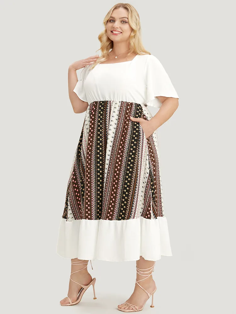 Bandana Patchwork Square Neck Pocket Ruffles Hem Dress sold by Bloomchic product image thumbnail 4