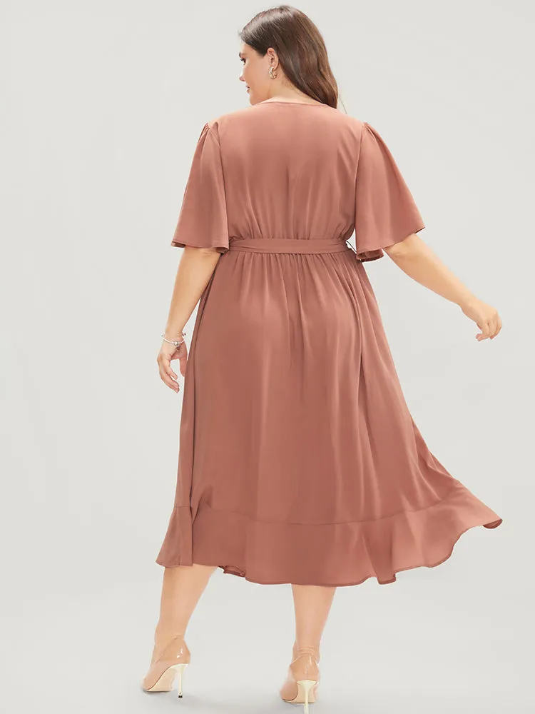 Solid Keyhole Round Neck Pocket Belted Flutter Dress sold by Bloomchic product image thumbnail 5