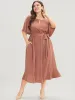 Solid Keyhole Round Neck Pocket Belted Flutter Dress sold by Bloomchic