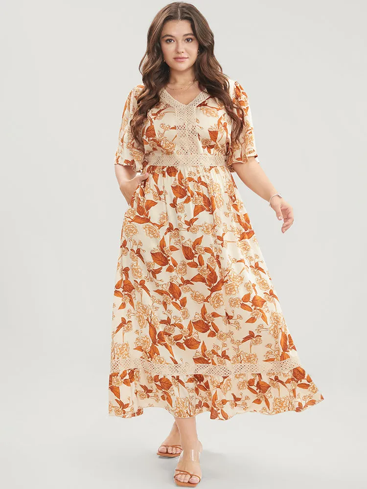 Floral Printed Crochet Lace Pocket Flutter Maxi Dress sold by Bloomchic product image thumbnail 4