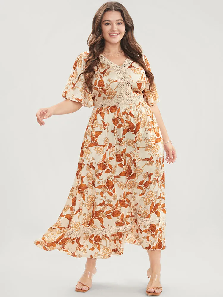Floral Printed Crochet Lace Pocket Flutter Maxi Dress sold by Bloomchic
