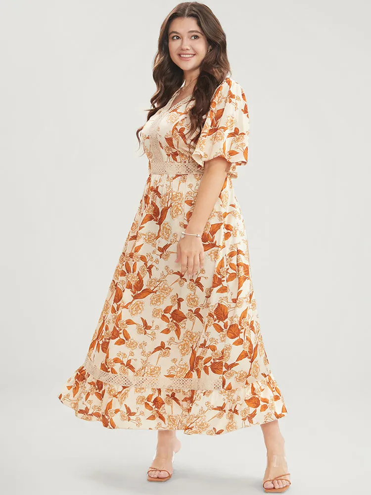 Floral Printed Crochet Lace Pocket Flutter Maxi Dress sold by Bloomchic product image thumbnail 2