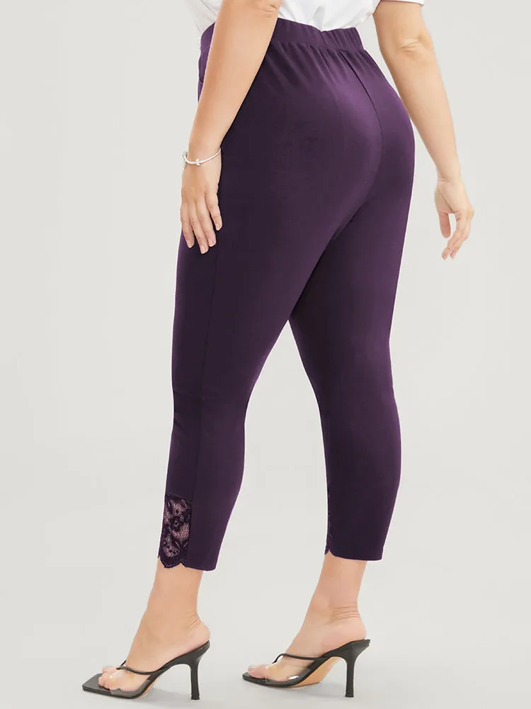 Solid Scalloped Trim Elastic Waist Pocket Lace Hem Pants sold by Bloomchic product image thumbnail 4