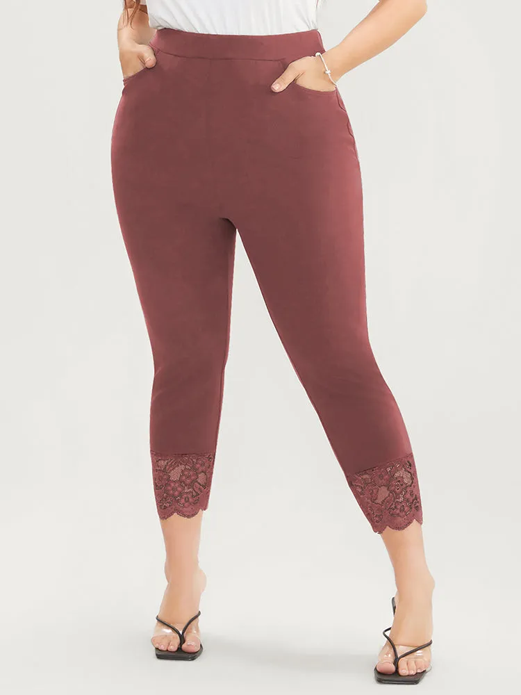 Solid Scalloped Trim Elastic Waist Pocket Lace Hem Pants sold by Bloomchic product image thumbnail 5